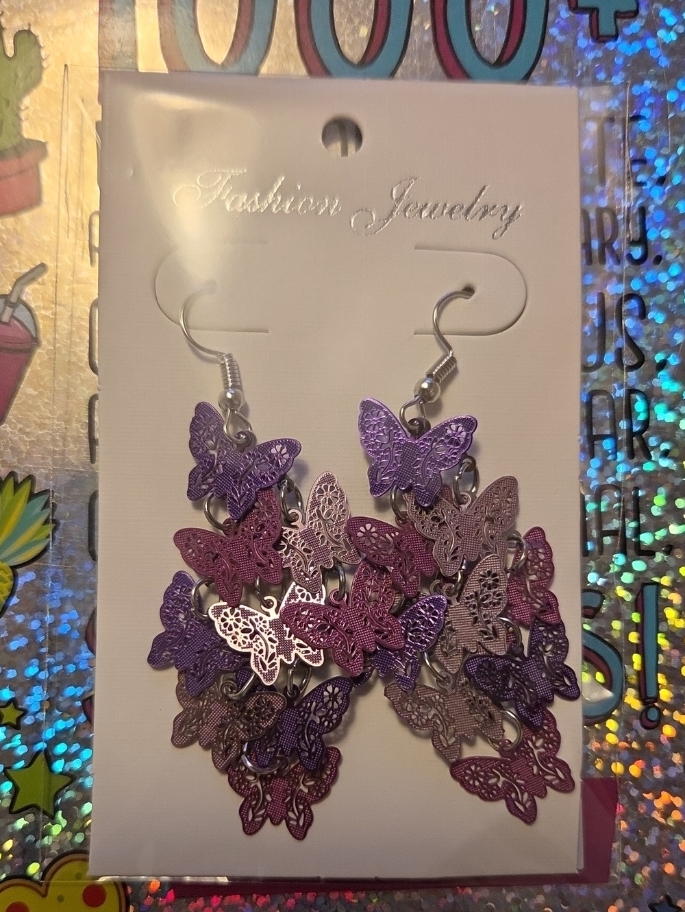 Fashion Jewelry Purple Multi-Butterfly Dangle Earrings